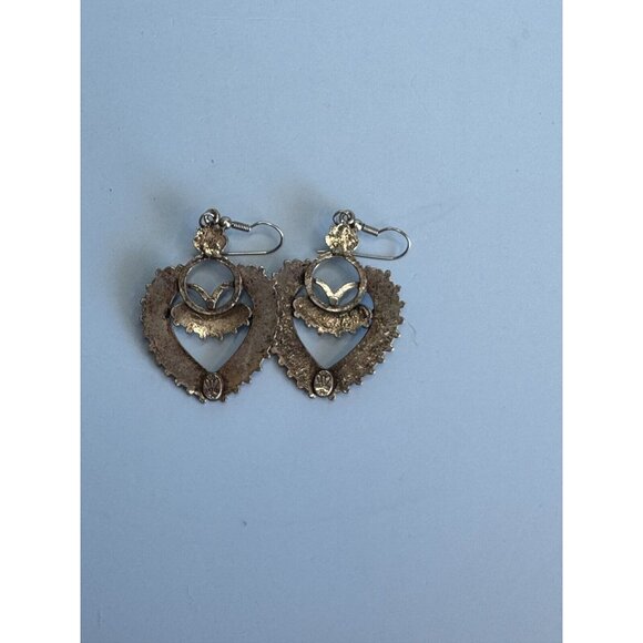 Vintage Southwestern Silver Tone Block Turquoise Earrings by Sancrest Jewelry - Picture 6 of 10